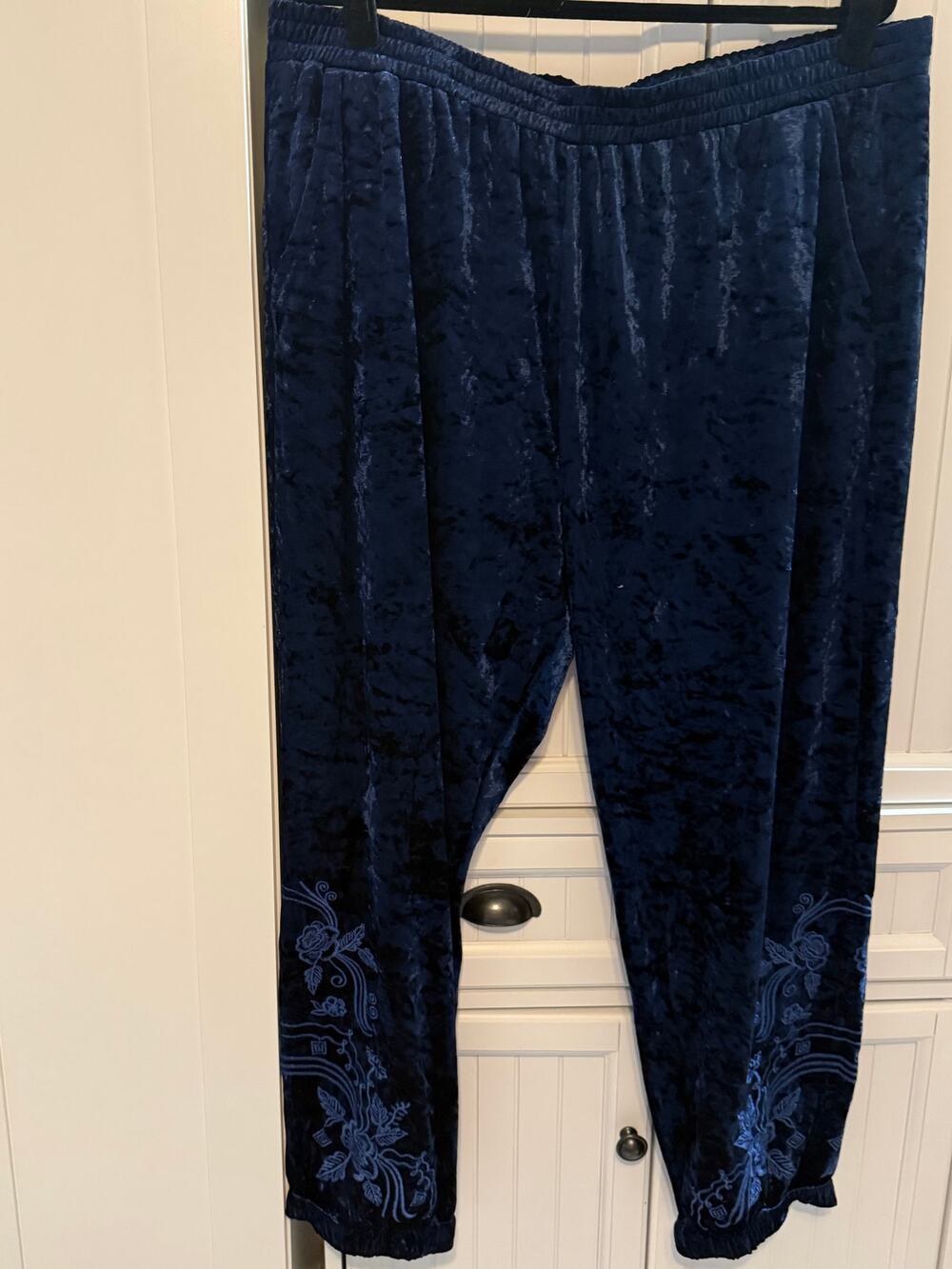 Johnny Was Manhattan Blue Carmel Crushed Velvet Joggers